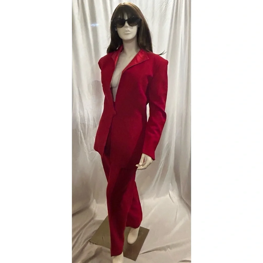 Christian Dior Red Wool Pants Suit - Picture 4 of 6